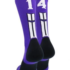 MadSportsStuff Purple Player ID Custom Number Crew Socks For Basketball Lacrosse Volleyball Boys And Girls Volleyball Socks