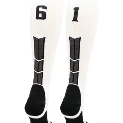 MadSportsStuff White Player ID Custom Number Over The Calf Socks For Softball Baseball Football Boys And Girls