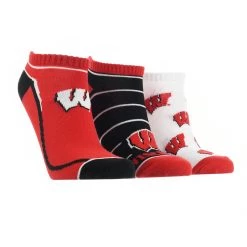 TCK Wisconsin Badgers No Show Socks Full Field 3 Pack All Schools