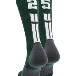 MadSportsStuff Dark Green Player ID Custom Number Crew Socks For Basketball Lacrosse Volleyball Boys And Girls Volleyball Socks