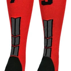 MadSportsStuff Red And Black Player ID Custom Number Over The Calf Socks For Softball Baseball Football Boys And Girls Baseball Socks