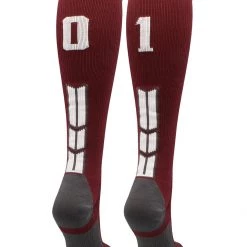 MadSportsStuff Softball Socks Maroon Player ID Custom Number Over The Calf Socks For Softball Baseball Football Boys And Girls