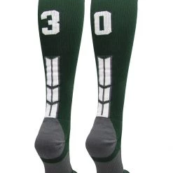 MadSportsStuff Dark Green Player ID Custom Number Over The Calf Socks For Softball Baseball Football Boys And Girls