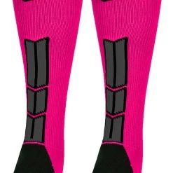 MadSportsStuff Baseball Socks Neon Pink And Black Player ID Custom Number Over The Calf Socks For Softball Baseball Football Boys And Girls