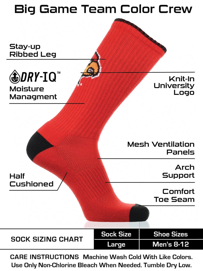 TCK Louisville Cardinals Socks Campus Legend Crew Length All Schools 3 TCK Louisville Cardinals Socks Campus Legend Crew Length All Schools