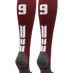 MadSportsStuff Softball Socks Maroon Player ID Custom Number Over The Calf Socks For Softball Baseball Football Boys And Girls
