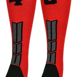 MadSportsStuff Baseball Socks Red And Black Player ID Custom Number Over The Calf Socks For Softball Baseball Football Boys And Girls