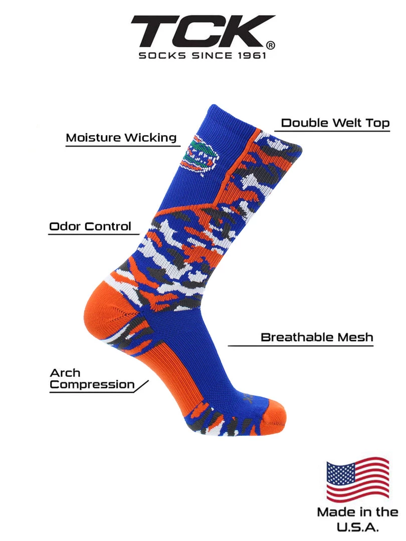 TCK Sports University Of Florida Gators Socks Woodland Camo Crew 3 TCK Sports University Of Florida Gators Socks Woodland Camo Crew