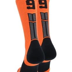 MadSportsStuff Orange And Black Player ID Custom Number Crew Socks For Basketball Lacrosse Volleyball Boys And Girls