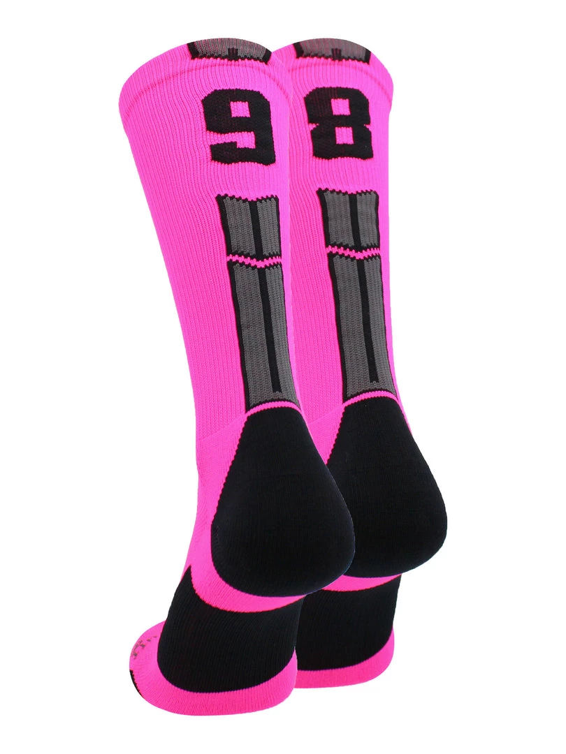 MadSportsStuff Neon Pink And Black Player ID Custom Number Crew Socks For Basketball Lacrosse Volleyball Boys And Girls 92 MadSportsStuff Neon Pink And Black Player ID Custom Number Crew Socks For Basketball Lacrosse Volleyball Boys And Girls