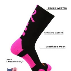 TCK Volleyball Socks Baseline Breast Cancer Awareness Athletic Crew Socks (Kids And Adult Sizes)