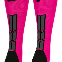 MadSportsStuff Baseball Socks Neon Pink And Black Player ID Custom Number Over The Calf Socks For Softball Baseball Football Boys And Girls