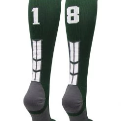 MadSportsStuff Dark Green Player ID Custom Number Over The Calf Socks For Softball Baseball Football Boys And Girls
