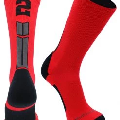 MadSportsStuff Red And Black Player ID Custom Number Crew Socks For Basketball Lacrosse Volleyball Boys And Girls