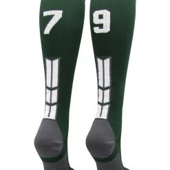 MadSportsStuff Dark Green Player ID Custom Number Over The Calf Socks For Softball Baseball Football Boys And Girls
