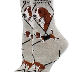 WHD Crazy Socks - Crew Basset Hound Socks For Women Gift For Dog Lovers