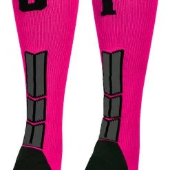 MadSportsStuff Baseball Socks Neon Pink And Black Player ID Custom Number Over The Calf Socks For Softball Baseball Football Boys And Girls