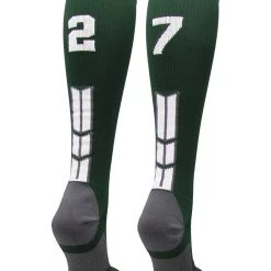 MadSportsStuff Dark Green Player ID Custom Number Over The Calf Socks For Softball Baseball Football Boys And Girls