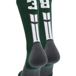MadSportsStuff Dark Green Player ID Custom Number Crew Socks For Basketball Lacrosse Volleyball Boys And Girls Volleyball Socks