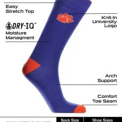 TCK All Schools Clemson Tigers Dress Socks Dean's List Crew Length Socks