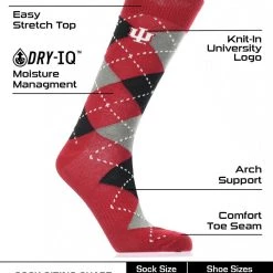 TCK All Schools Indiana Hoosiers Argyle Dress Socks NCAA Fanwear Crew Length