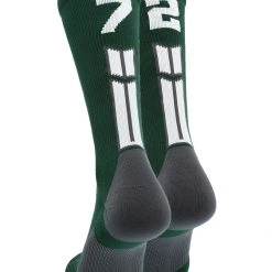 MadSportsStuff Dark Green Player ID Custom Number Crew Socks For Basketball Lacrosse Volleyball Boys And Girls Volleyball Socks