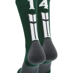 MadSportsStuff Dark Green Player ID Custom Number Crew Socks For Basketball Lacrosse Volleyball Boys And Girls
