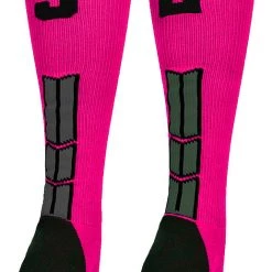 MadSportsStuff Neon Pink And Black Player ID Custom Number Over The Calf Socks For Softball Baseball Football Boys And Girls Baseball Socks