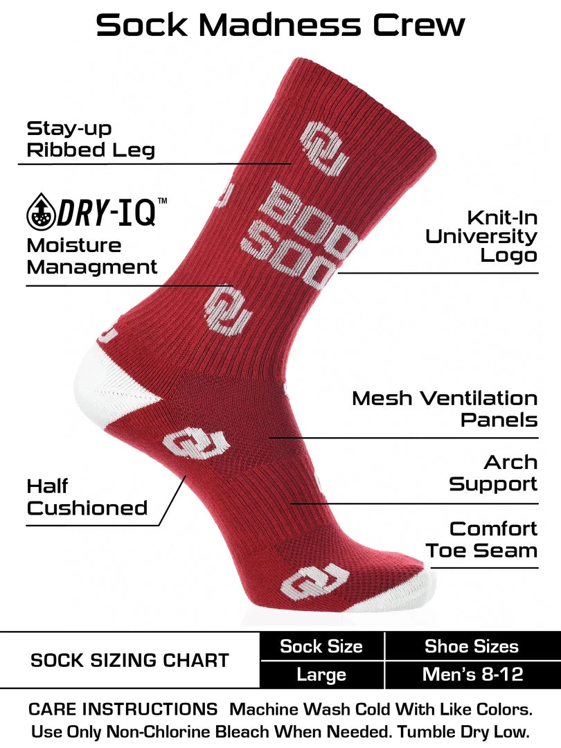 TCK OU Oklahoma Sooners Socks Crew Length Sock Mayhem 3 TCK OU Oklahoma Sooners Socks Crew Length Sock Mayhem
