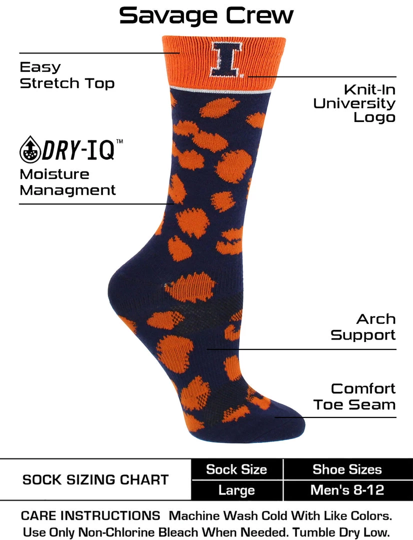 TCK All Schools Illinois Fighting Illini Socks Womens Savage Crew Socks 3 TCK All Schools Illinois Fighting Illini Socks Womens Savage Crew Socks