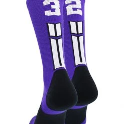 MadSportsStuff Purple Player ID Custom Number Crew Socks For Basketball Lacrosse Volleyball Boys And Girls
