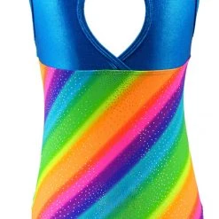 MadSportsStuff Leotards Keyhole Style Rainbow Sparkle Girls Gymnastics Leotard