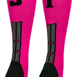 MadSportsStuff Neon Pink And Black Player ID Custom Number Over The Calf Socks For Softball Baseball Football Boys And Girls Baseball Socks