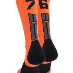 MadSportsStuff Orange And Black Player ID Custom Number Crew Socks For Basketball Lacrosse Volleyball Boys And Girls