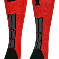 MadSportsStuff Red And Black Player ID Custom Number Over The Calf Socks For Softball Baseball Football Boys And Girls Baseball Socks