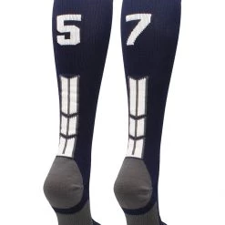 MadSportsStuff Navy Player ID Custom Number Over The Calf Socks For Softball Baseball Football Boys And Girls Softball Socks