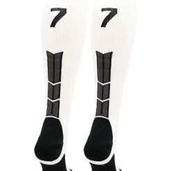 MadSportsStuff White Player ID Custom Number Over The Calf Socks For Softball Baseball Football Boys And Girls Softball Socks