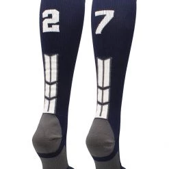 MadSportsStuff Navy Player ID Custom Number Over The Calf Socks For Softball Baseball Football Boys And Girls Softball Socks