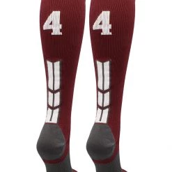 MadSportsStuff Softball Socks Maroon Player ID Custom Number Over The Calf Socks For Softball Baseball Football Boys And Girls