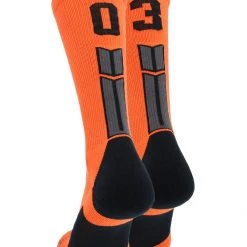 MadSportsStuff Orange And Black Player ID Custom Number Crew Socks For Basketball Lacrosse Volleyball Boys And Girls