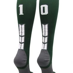 MadSportsStuff Dark Green Player ID Custom Number Over The Calf Socks For Softball Baseball Football Boys And Girls Softball Socks