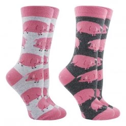 WHD Crazy Socks - Crew Pig Socks For Women - Pig Lovers Gift - 2-Pack
