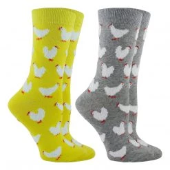 WHD Chicken Socks For Women With Fuzzy Feather Chickens - Chicken Lovers Gift - 2-Pack