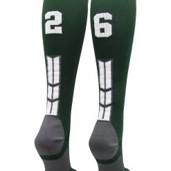 MadSportsStuff Dark Green Player ID Custom Number Over The Calf Socks For Softball Baseball Football Boys And Girls Softball Socks