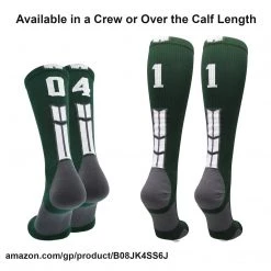 MadSportsStuff Dark Green Player ID Custom Number Over The Calf Socks For Softball Baseball Football Boys And Girls