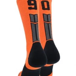 MadSportsStuff Orange And Black Player ID Custom Number Crew Socks For Basketball Lacrosse Volleyball Boys And Girls