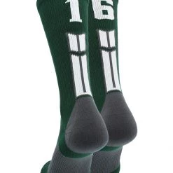 MadSportsStuff Dark Green Player ID Custom Number Crew Socks For Basketball Lacrosse Volleyball Boys And Girls