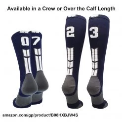MadSportsStuff Navy Player ID Custom Number Over The Calf Socks For Softball Baseball Football Boys And Girls