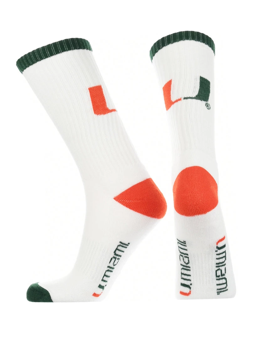 TCK Miami Hurricanes Socks Basic Crew White Socks 2 TCK Miami Hurricanes Socks Basic Crew White Socks