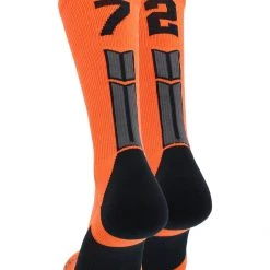 MadSportsStuff Orange And Black Player ID Custom Number Crew Socks For Basketball Lacrosse Volleyball Boys And Girls